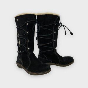 Ugg Black Suede Sheepskin Lace Up Snow boots Tall, Size 7 Surfcat S/N 5158